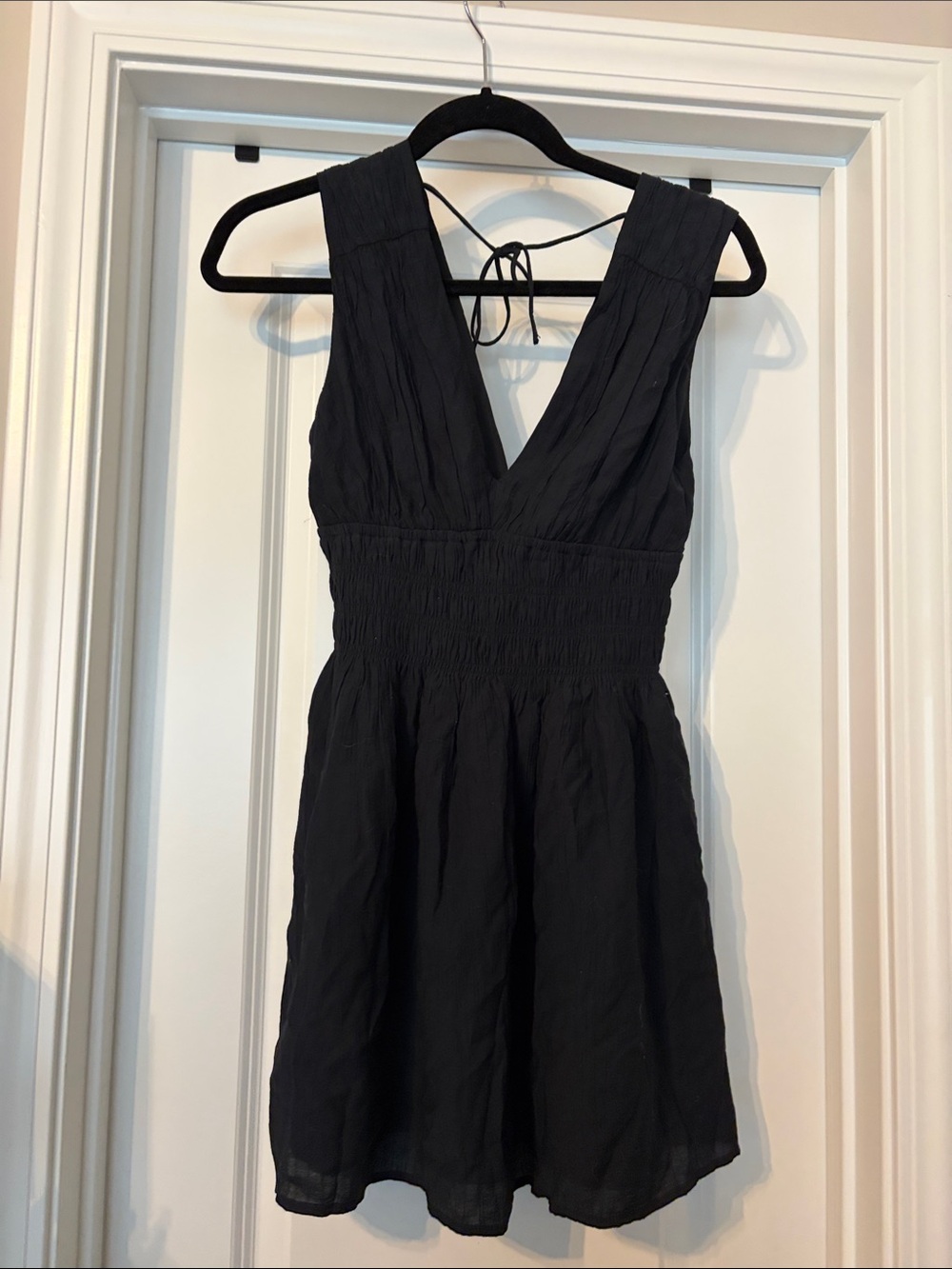 Abercrombie & Fitch Black V-Neck Smocked Waist Mini Dress